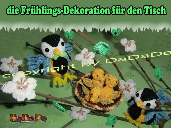 Frühlingsdekoration 1 Blaumeise, Frühling-Dekoration (H317) und Kuscheltier Vogel Blanka (A107)