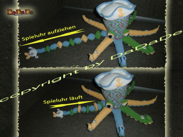 Krake Matrose Kalle, mit Fischen, die Spieluhr zum Greifen und Kuscheln  (B404)