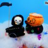 Flaschen-Verpackung und Halloween-Deko, mit Katze, Kürbis & Sensenmann (H452)