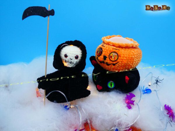 Katze & Sensenmann lampe 7 Flaschen-Verpackung und Halloween-Deko, mit Katze, Kürbis & Sensenmann (H452)
