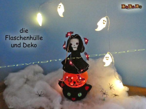 xKatze & Sensenmann2 Flaschen-Verpackung und Halloween-Deko, mit Katze, Kürbis & Sensenmann (H452)