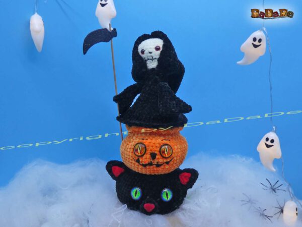 xKatze & Sensenmann5 Flaschen-Verpackung und Halloween-Deko, mit Katze, Kürbis & Sensenmann (H452)