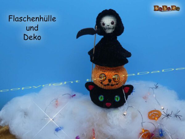xKatze & Sensenmann8 Flaschen-Verpackung und Halloween-Deko, mit Katze, Kürbis & Sensenmann (H452)