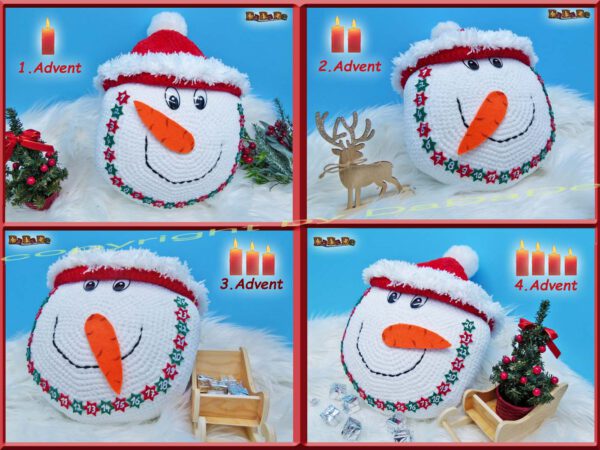 xH163 Schneemann- das Kissen 1 Kissen Schneemann mit Adventskalender (H163)