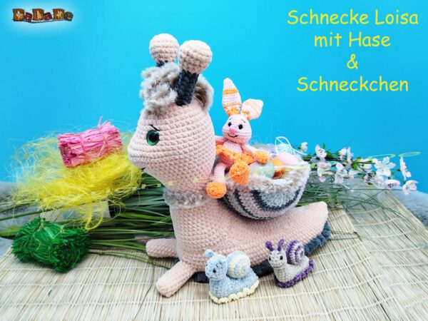xH351 Oster-Schnecke Loisa 11b Schleimspuren-Schnecki Loisa mit Hase Hopsy (H351)