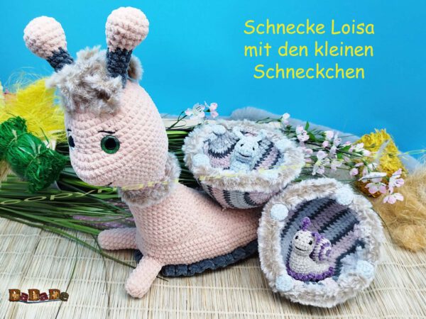 xH351 Schnecke Loisa 23b Schleimspuren-Schnecki Loisa mit Hase Hopsy (H351)