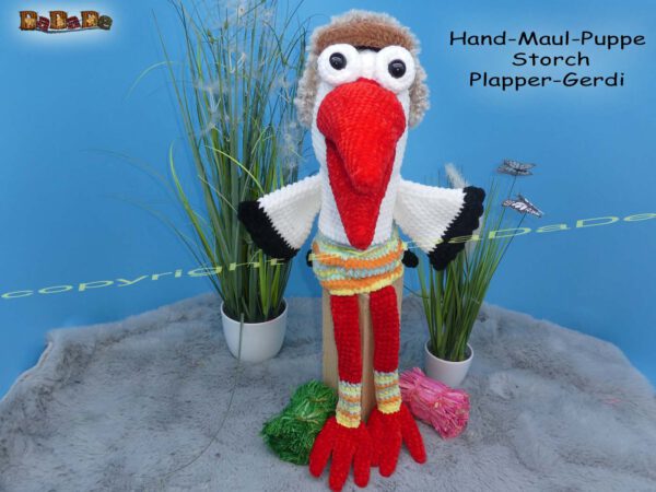 xMaulpuppe Storch 13b Storch Plapper-Gerdi, die Hand-Maul-Puppe (B355)