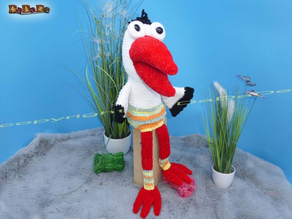 xMaulpuppe Storch 3 Storch Plapper-Gerdi, die Hand-Maul-Puppe (B355)