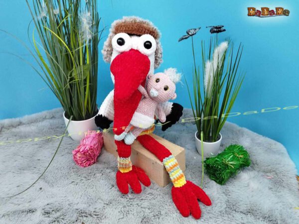 xMaulpuppe Storch mit Baby 10 Storch Plapper-Gerdi, die Hand-Maul-Puppe (B355)