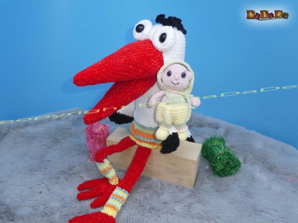 xMaulpuppe Storch mit Baby´s 22 Storch Plapper-Gerdi, die Hand-Maul-Puppe (B355)